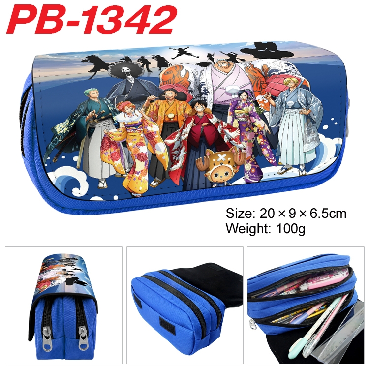 One Piece Cartoon double-layer zipper canvas stationery case pencil Bag 20×9×6.5cm PB-1342