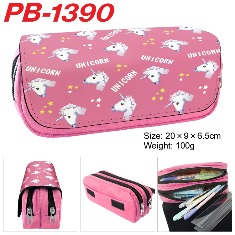 Unicorn Cartoon double-layer zipper canvas stationery case pencil Bag 20×9×6.5cm  PB-1390