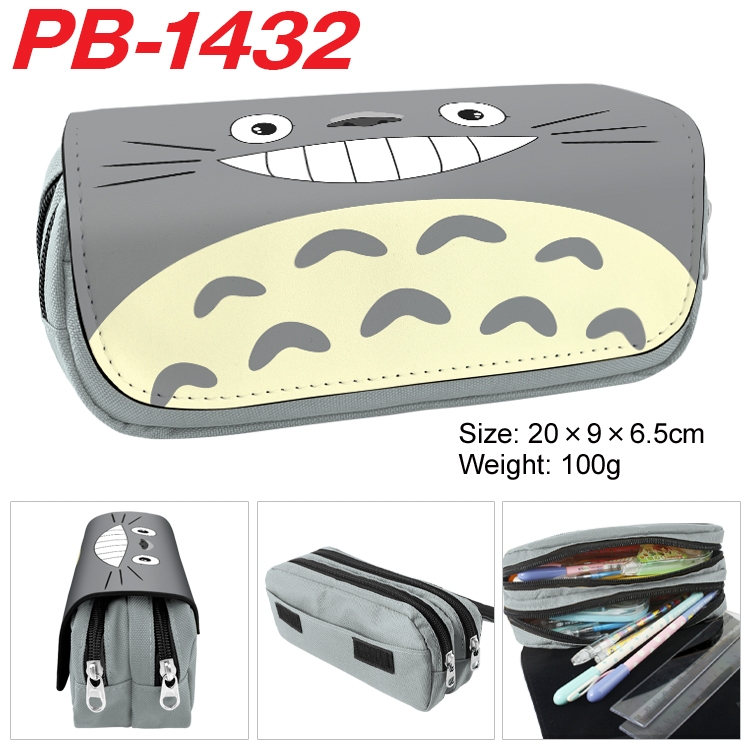 TOTORO  Cartoon double-layer zipper canvas stationery case pencil Bag 20×9×6.5cm  PB-1432