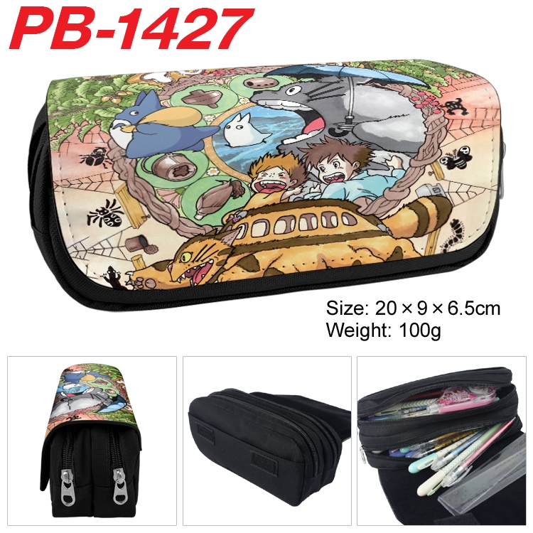 TOTORO  Cartoon double-layer zipper canvas stationery case pencil Bag 20×9×6.5cm  PB-1427