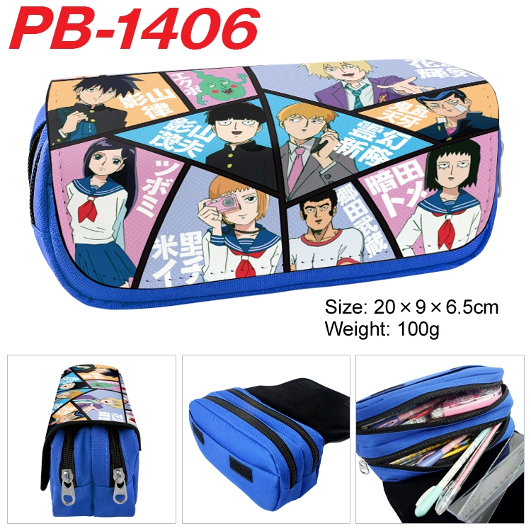 Mob Psycho 100 Cartoon double-layer zipper canvas stationery case pencil Bag 20×9×6.5cm PB-1406