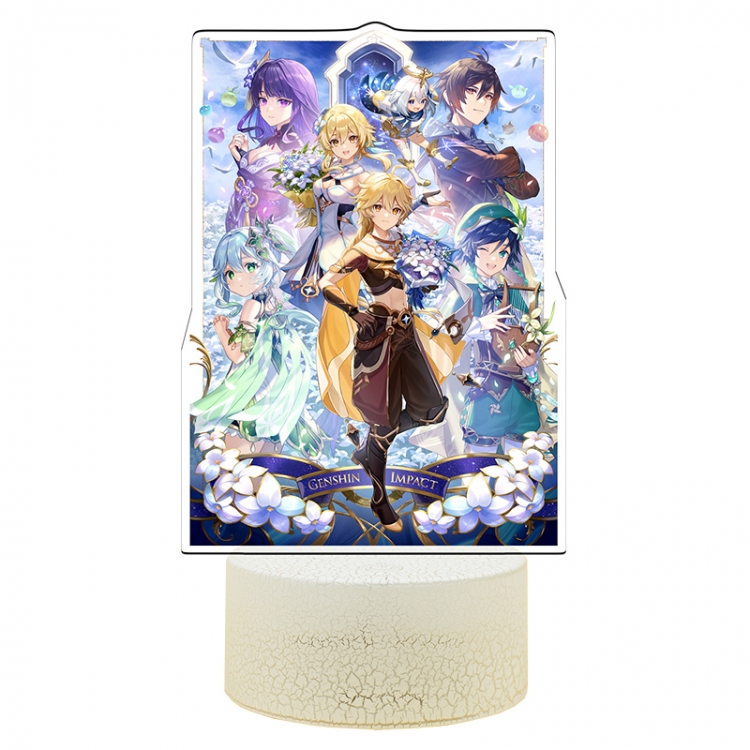 Genshin Impact Acrylic Night Light 16 Color-changing USB Interface Box Set 19X7X4CM white base