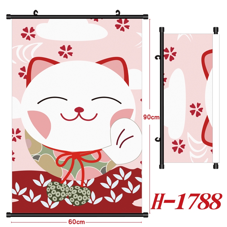 Fortune cat Cartoon Black Plastic Rod Canvas Painting Wall Scroll 60X90CM H-1788