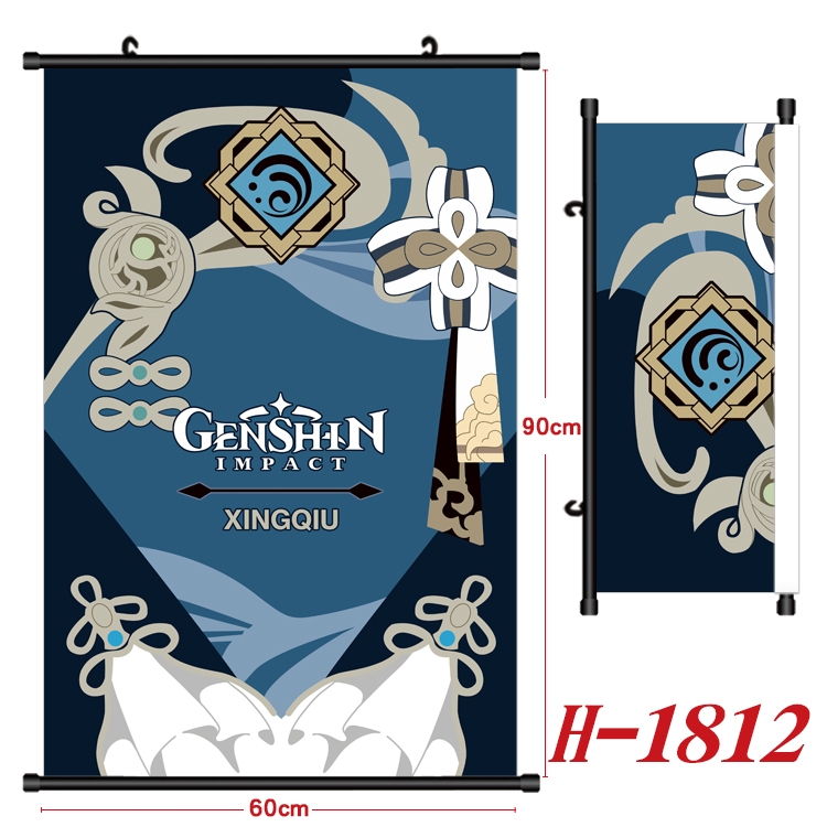 Genshin Impact Anime Black Plastic Rod Canvas Painting Wall Scroll 60X90CM H-1812