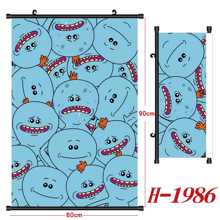 Rick and Morty Anime Black Plastic Rod Canvas Painting Wall Scroll 60X90CM H-1986