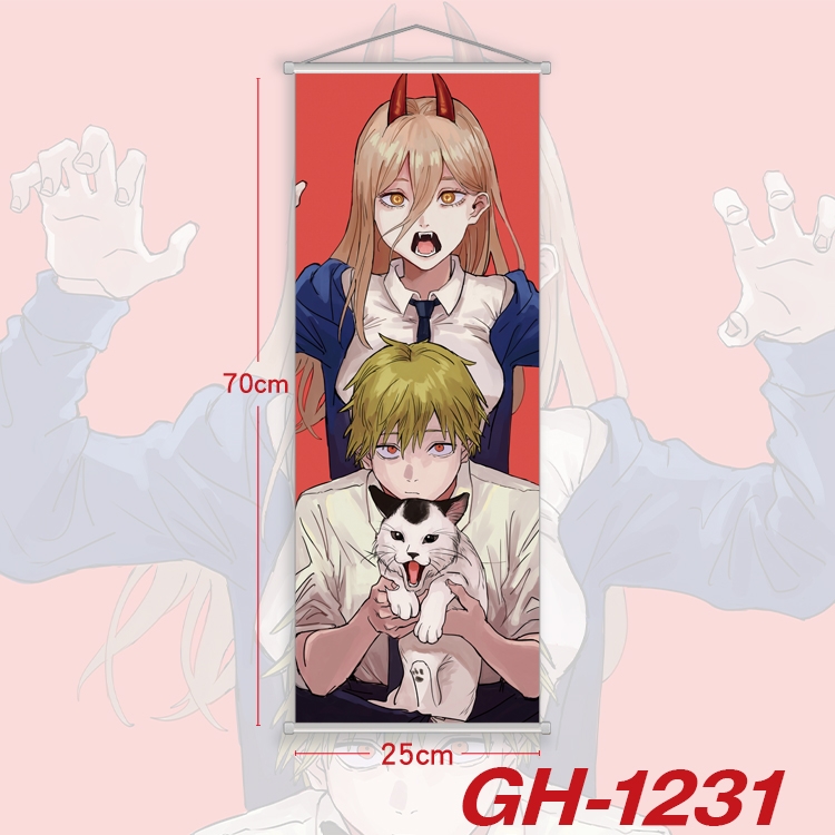 Chainsaw man Plastic Rod Cloth Small Hanging Canvas Painting Wall Scroll 25x70cm price for 5 pcs  GH-1231A