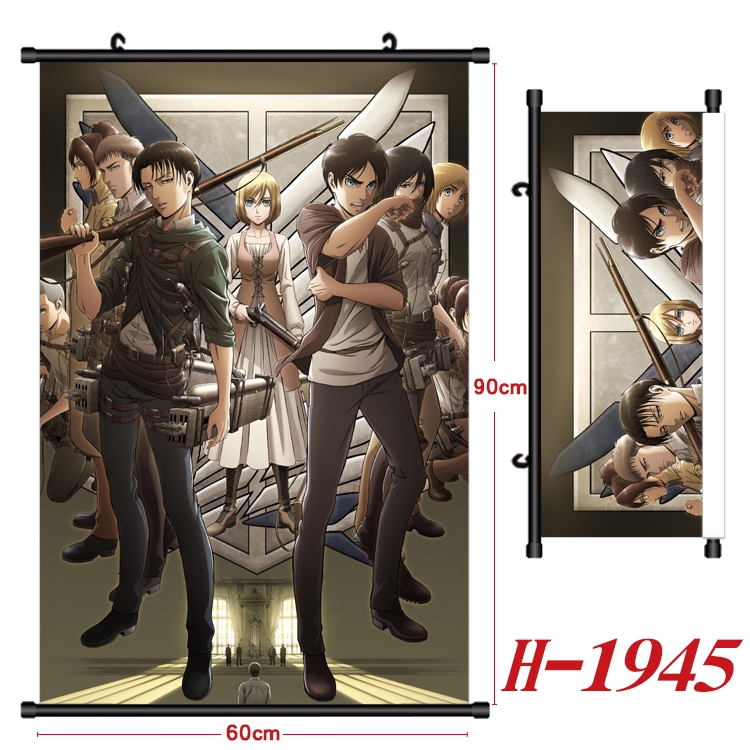 Shingeki no Kyojin Anime Black Plastic Rod Canvas Painting Wall Scroll 60X90CM  H-1945