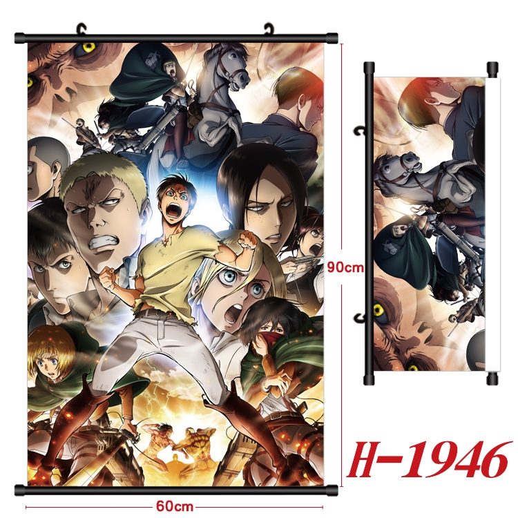 Shingeki no Kyojin Anime Black Plastic Rod Canvas Painting Wall Scroll 60X90CM  H-1946