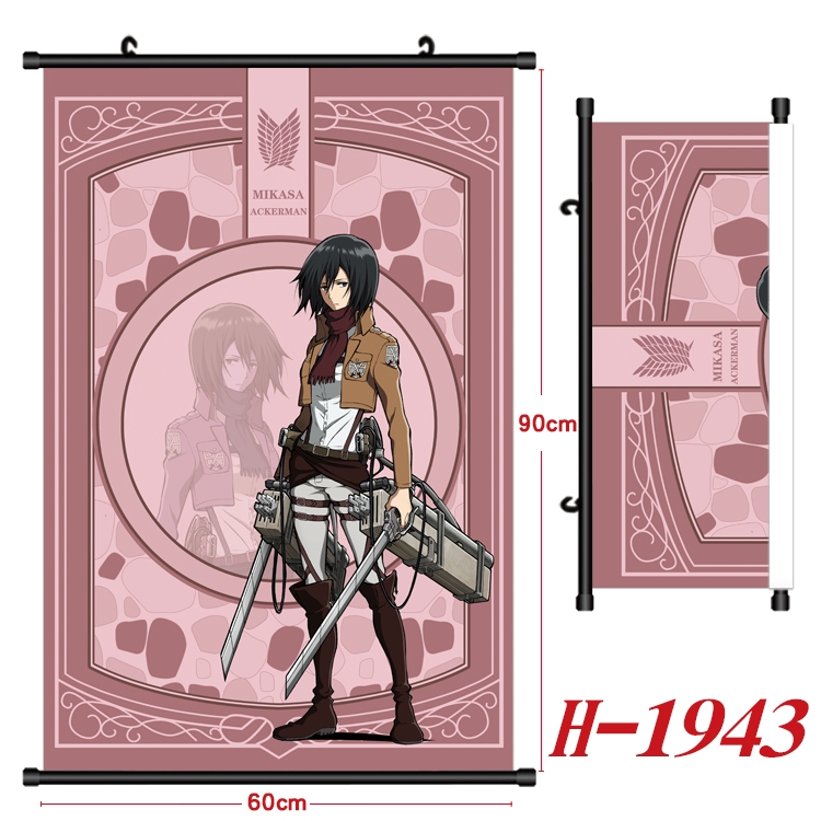 Shingeki no Kyojin Anime Black Plastic Rod Canvas Painting Wall Scroll 60X90CM H-1943