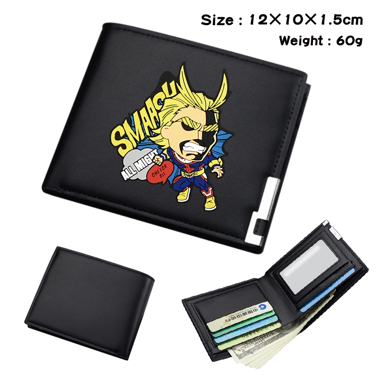 My Hero Academia Anime Coloring Book Black Leather Bifold Wallet 12x10x1.5cm