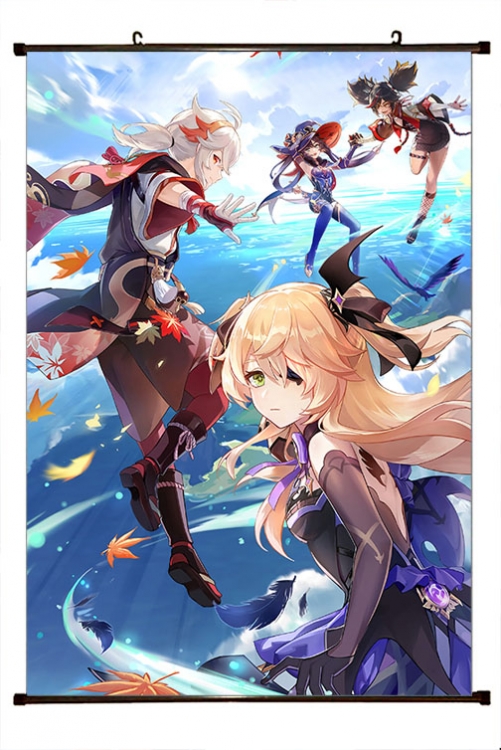 Genshin Impact Anime black Plastic rod Cloth painting Wall Scroll 60X90CM Y1-332