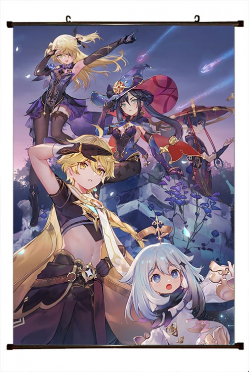 Genshin Impact Anime black Plastic rod Cloth painting Wall Scroll 60X90CM Y1-59A