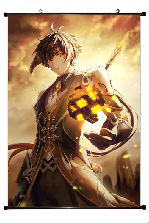 Genshin Impact Anime black Plastic rod Cloth painting Wall Scroll 60X90CM Y1-310