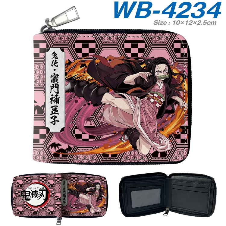Demon Slayer Kimets Anime full-color short full zip two fold wallet 10x12x2.5cm WB-4234A