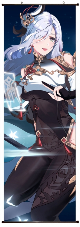Genshin Impact Anime black Plastic rod Cloth painting Wall Scroll 60X170CM  Y1-219