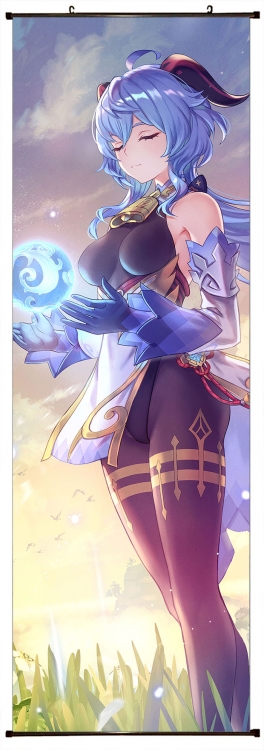 Genshin Impact Anime black Plastic rod Cloth painting Wall Scroll 60X170CM  Y1-208