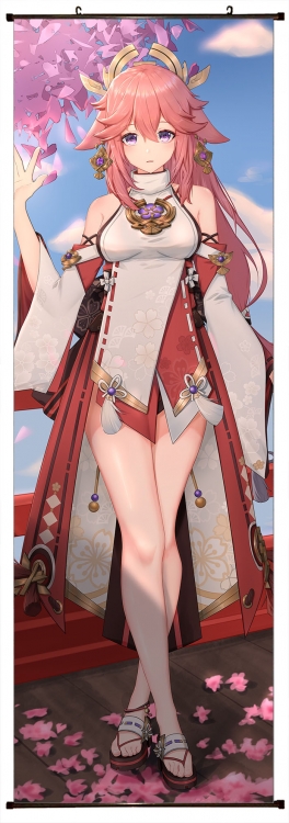 Genshin Impact Anime black Plastic rod Cloth painting Wall Scroll 60X170CM