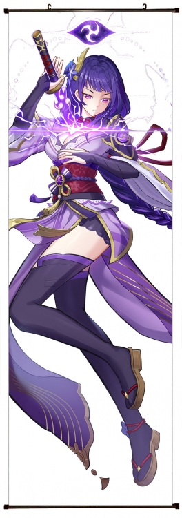 Genshin Impact Anime black Plastic rod Cloth painting Wall Scroll 60X170CM