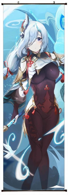 Genshin Impact Anime black Plastic rod Cloth painting Wall Scroll 60X170CM