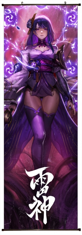 Genshin Impact Anime black Plastic rod Cloth painting Wall Scroll 60X170CM