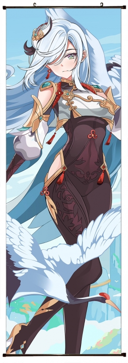 Genshin Impact Anime black Plastic rod Cloth painting Wall Scroll 60X170CM