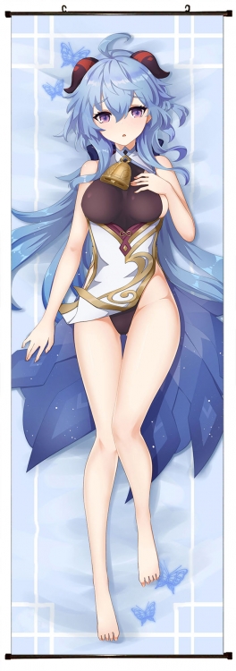 Genshin Impact Anime black Plastic rod Cloth painting Wall Scroll 60X170CM