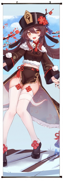 Genshin Impact Anime black Plastic rod Cloth painting Wall Scroll 60X170CM  Y1-210