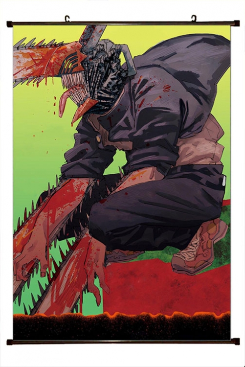 Chainsaw man Anime black Plastic rod Cloth painting Wall Scroll 60X90CM D3-46