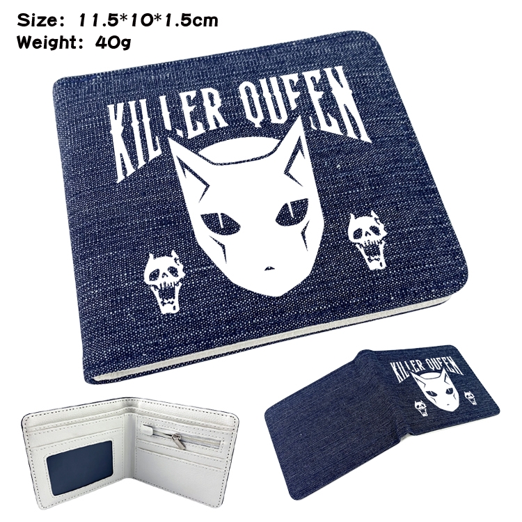 JoJos Bizarre Adventure Anime surrounding denim folding color picture wallet 11.5X10X1.5CM
