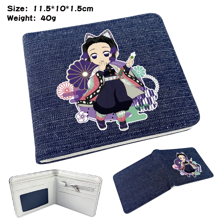 Demon Slayer Kimets Anime surrounding denim folding color picture wallet 11.5X10X1.5CM