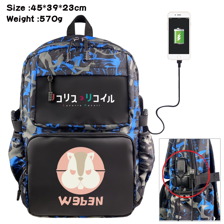 Lycoris Recoil Anime waterproof nylon camouflage backpack School Bag 45X39X23CM