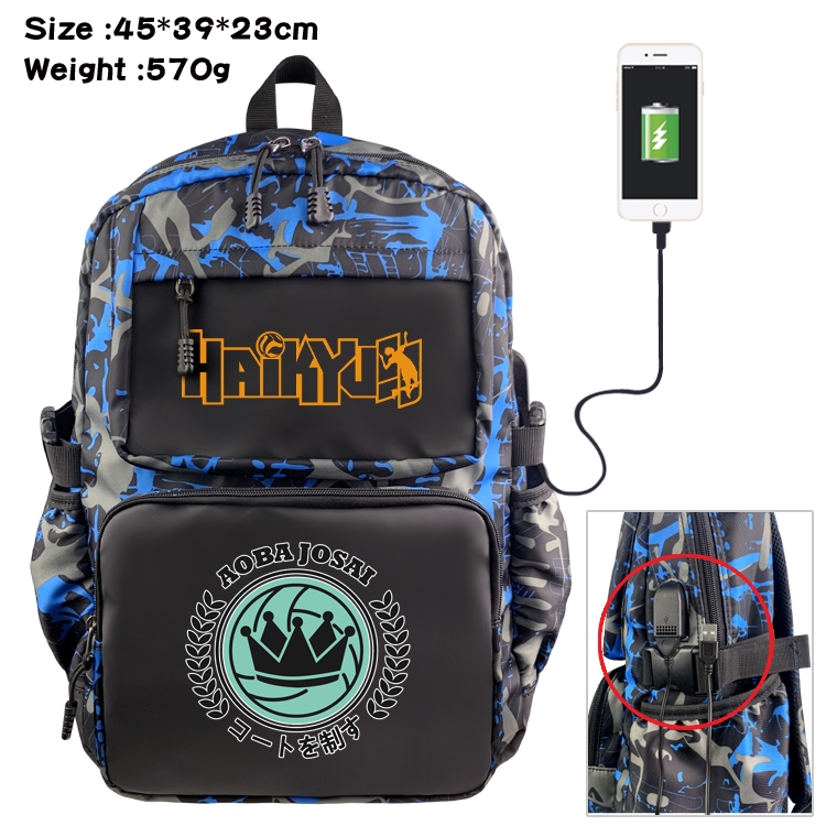 Haikyuu!! Anime waterproof nylon camouflage backpack School Bag 45X39X23CM