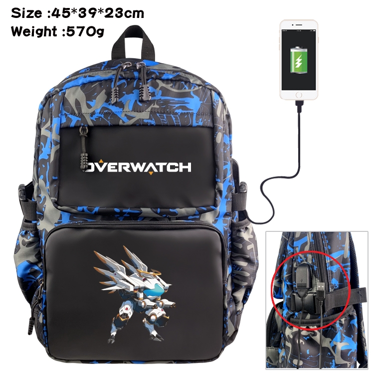 Overwatch Anime waterproof nylon camouflage backpack School Bag 45X39X23CM