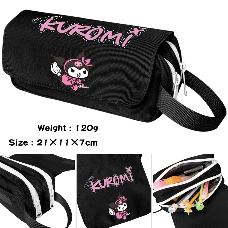 Kuromi and Melody Cartoon waterproof canvas portable double-layer pencil bag cosmetic bag 21x11x7cm