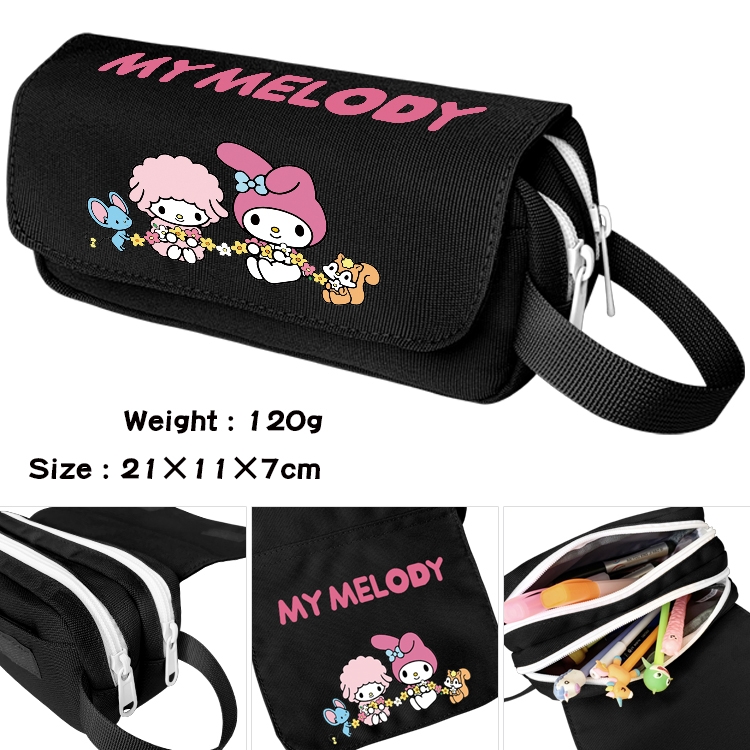 Kuromi and Melody Cartoon waterproof canvas portable double-layer pencil bag cosmetic bag 21x11x7cm