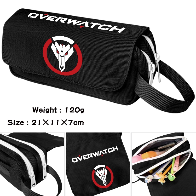 Overwatch Anime waterproof canvas portable double-layer pencil bag cosmetic bag 21x11x7cm