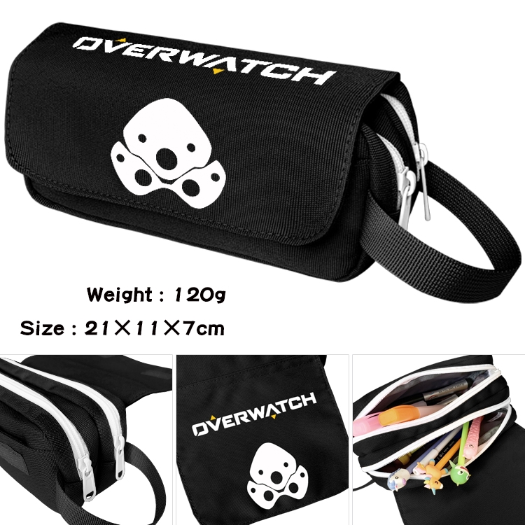 Overwatch Anime waterproof canvas portable double-layer pencil bag cosmetic bag 21x11x7cm