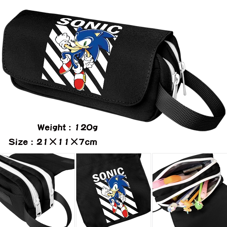 Sonic The Hedgehog Anime waterproof canvas portable double-layer pencil bag cosmetic bag 21x11x7cm