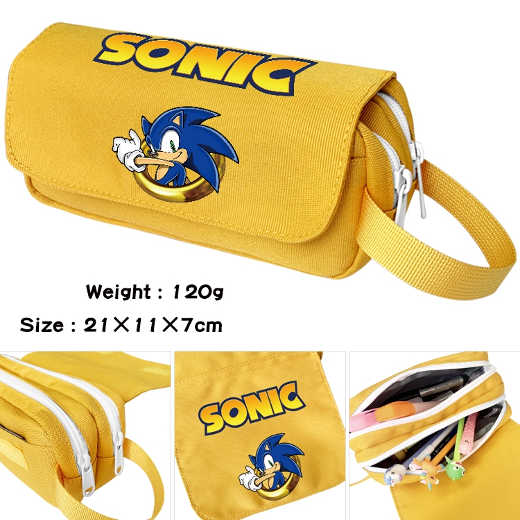 Sonic The Hedgehog Anime waterproof canvas portable double-layer pencil bag cosmetic bag 21x11x7cm