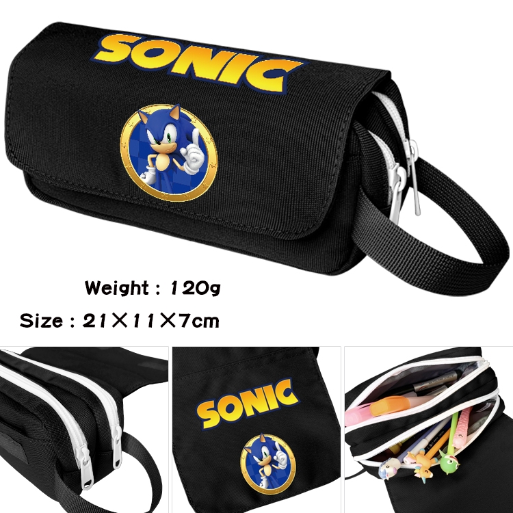 Sonic The Hedgehog Anime waterproof canvas portable double-layer pencil bag cosmetic bag 21x11x7cm
