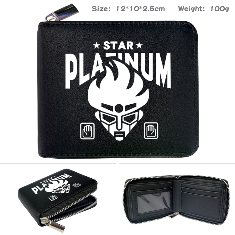 JoJos Bizarre Adventure Anime zipper black leather half-fold wallet 12X10X2.5CM