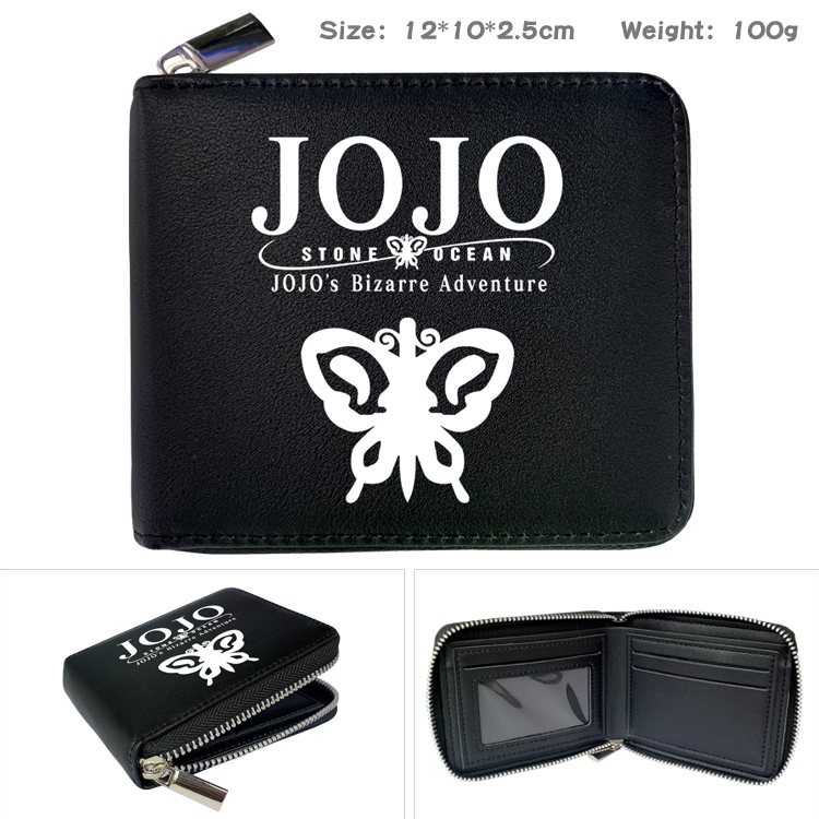JoJos Bizarre Adventure Anime zipper black leather half-fold wallet 12X10X2.5CM