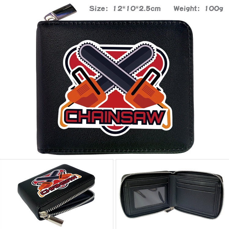 Chainsaw man Anime zipper black leather half-fold wallet 12X10X2.5CM 100G