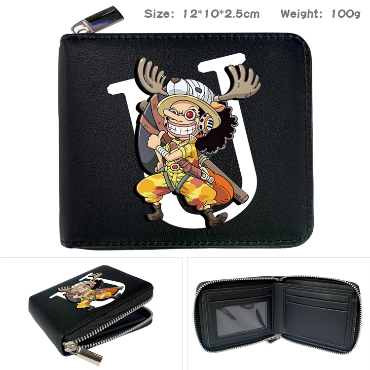 One Piece  Anime zipper black leather half-fold wallet 12X10X2.5CM