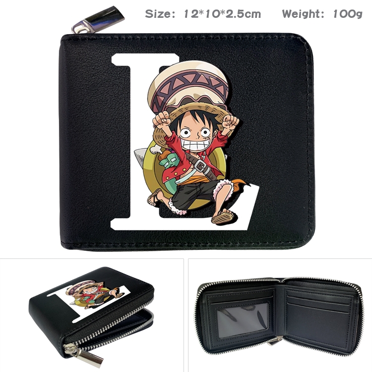 One Piece  Anime zipper black leather half-fold wallet 12X10X2.5CM