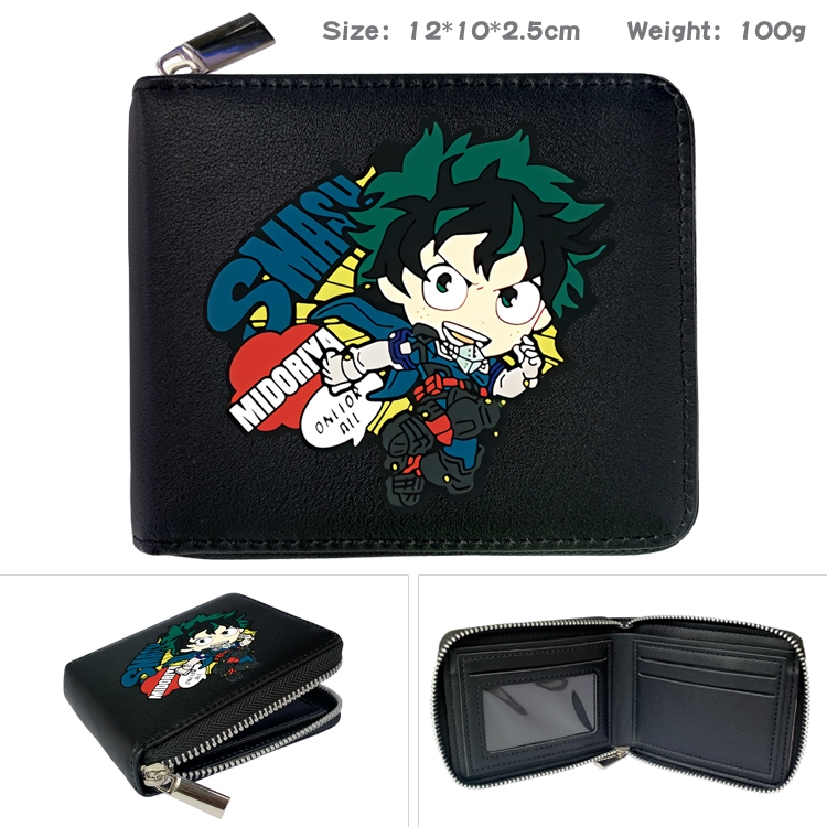 My Hero Academia Anime zipper black leather half-fold wallet 12X10X2.5CM