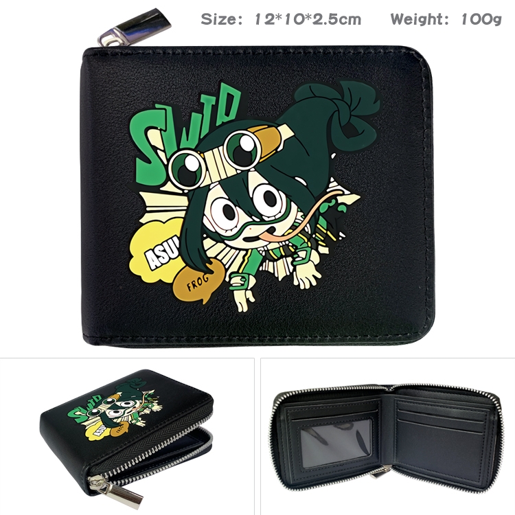 My Hero Academia Anime zipper black leather half-fold wallet 12X10X2.5CM