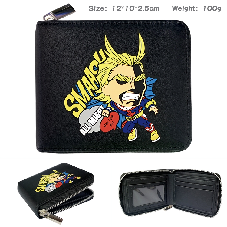 My Hero Academia Anime zipper black leather half-fold wallet 12X10X2.5CM