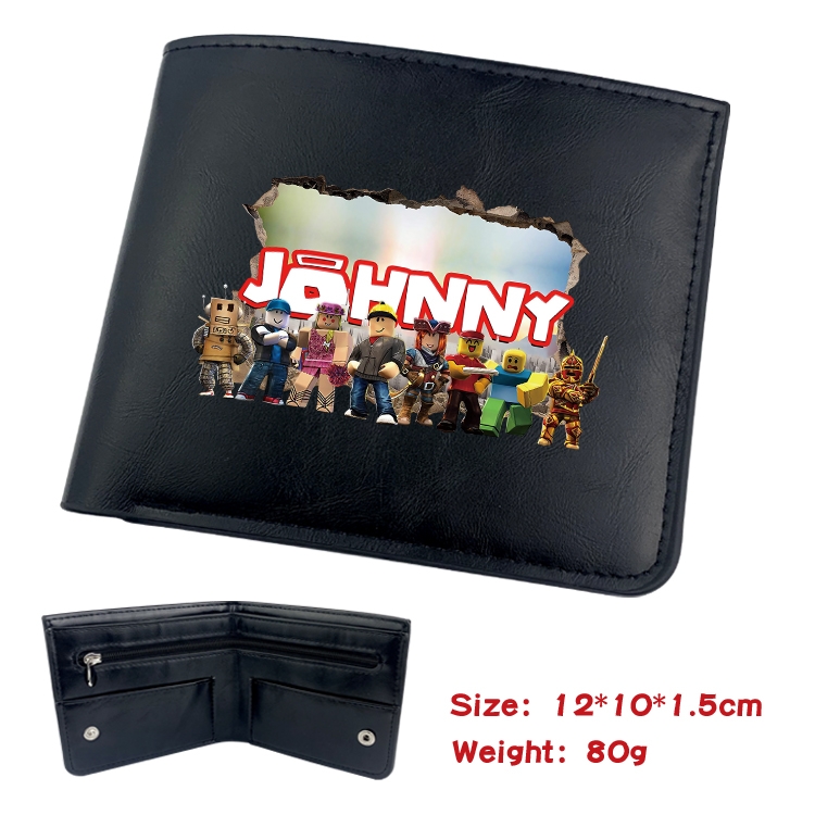 Robllox Animation soft leather inner buckle black leather wallet 12X10X1.5CM