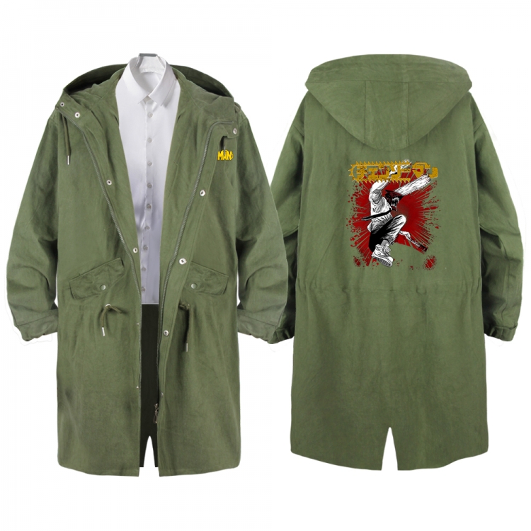 Chainsaw man Anime Peripheral Hooded Long Windbreaker Jacket from S to 3XL
